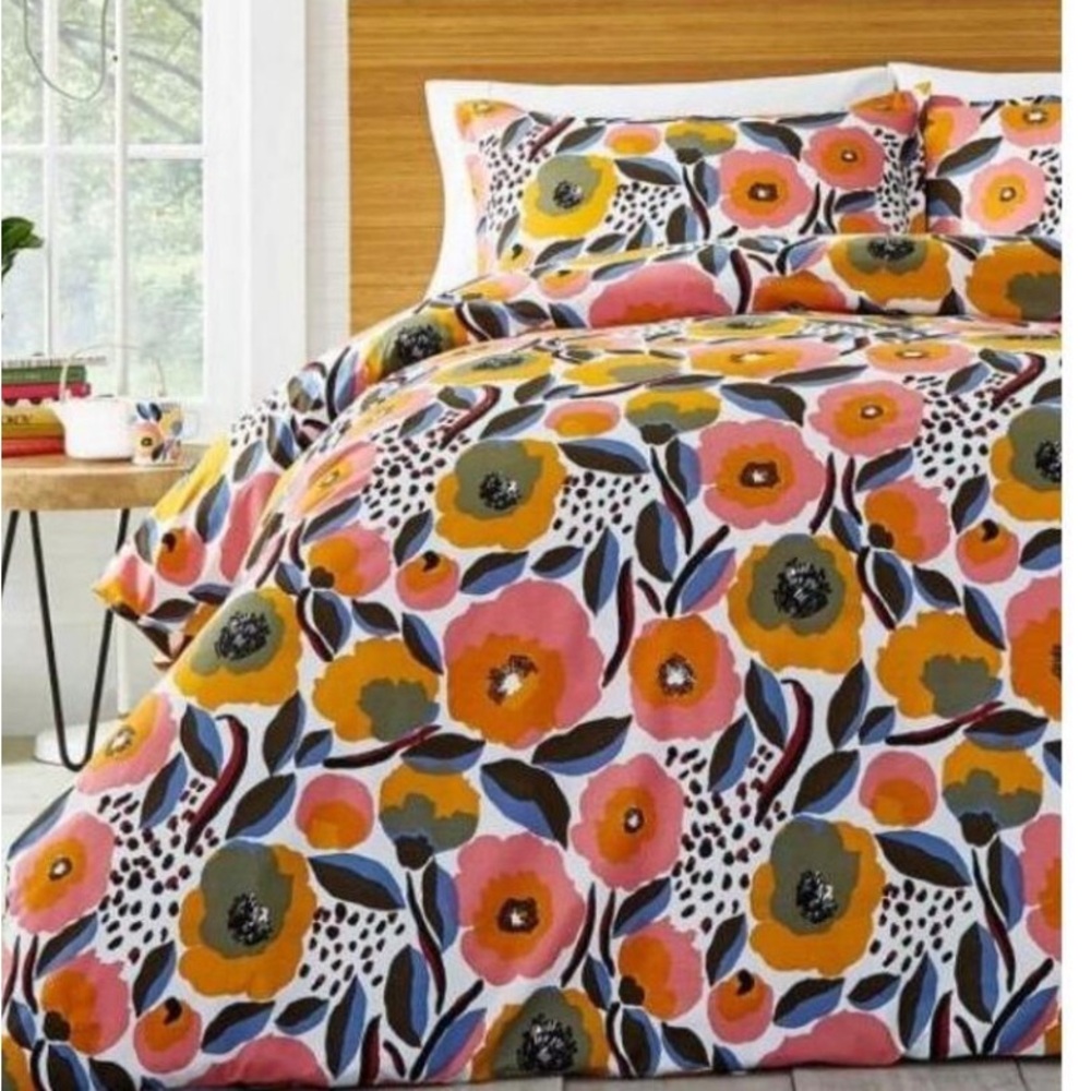 Marimekko Floral Duvet Cover in Pink, Orange, Yellow, Blue and Black